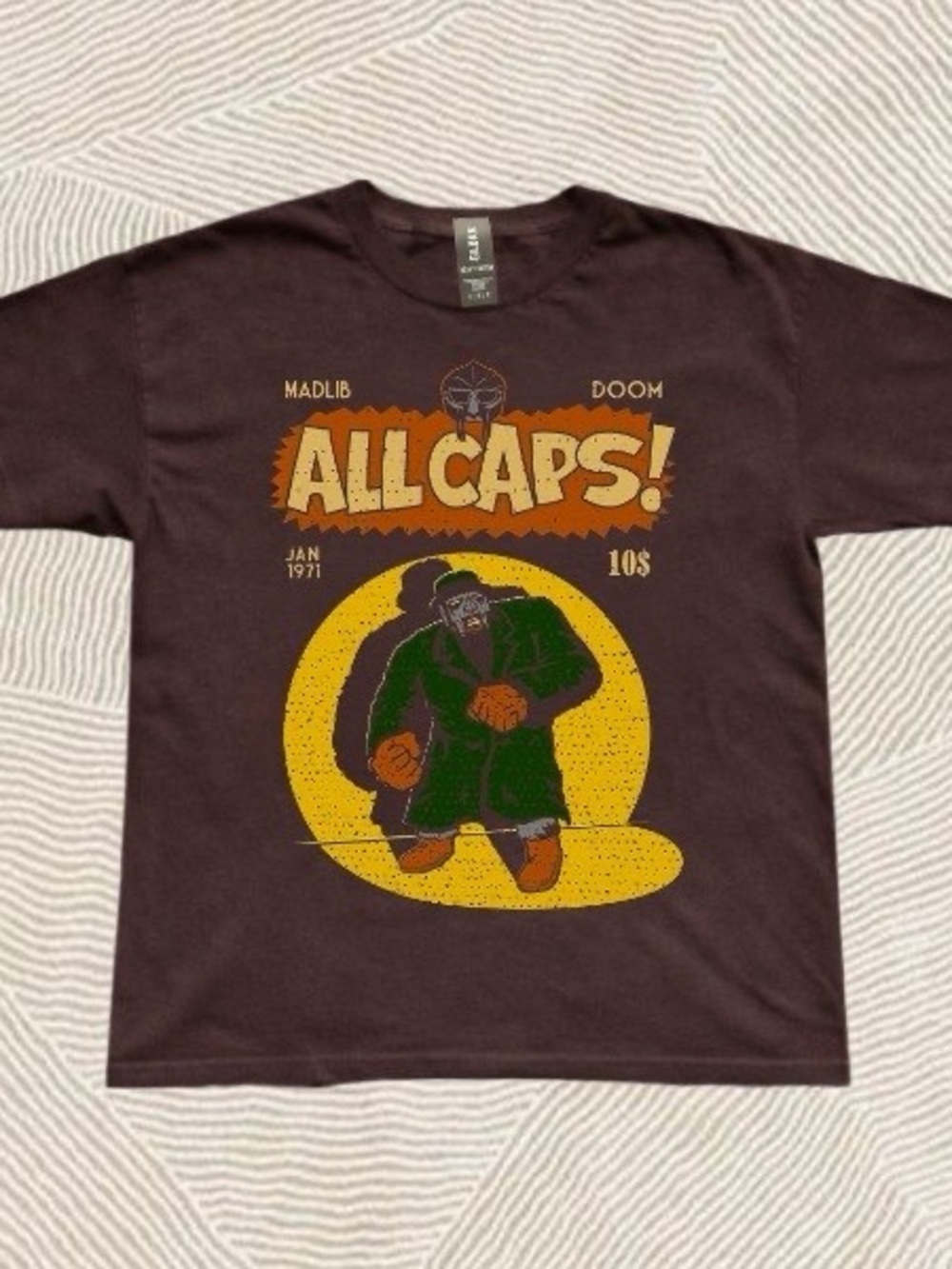 Gildan Brown Doom 'ALL CAPS!' Graphic Tee, hip hop streetwear unisex